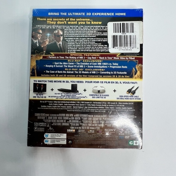 MIB 3‎ 2 Disc Set DVD plus Bonus Blu Ray Will Smith New - Picture 2 of 3